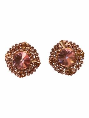 Gold-Tone Pink Crystal Round Stud Earrings